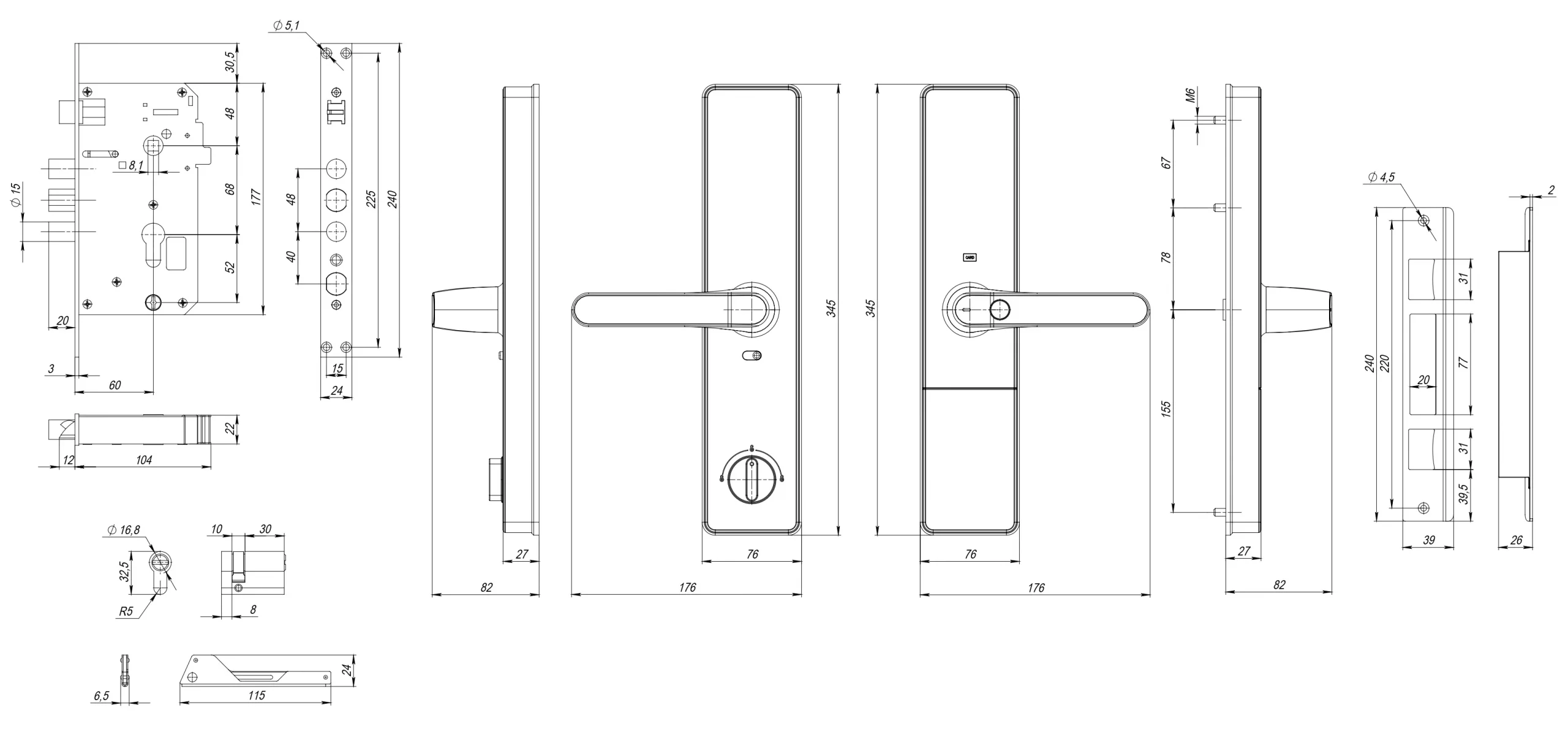 Замок врезной электронный с ручкой Kaadas S500-5W с отпечатком пальца — изображение 3